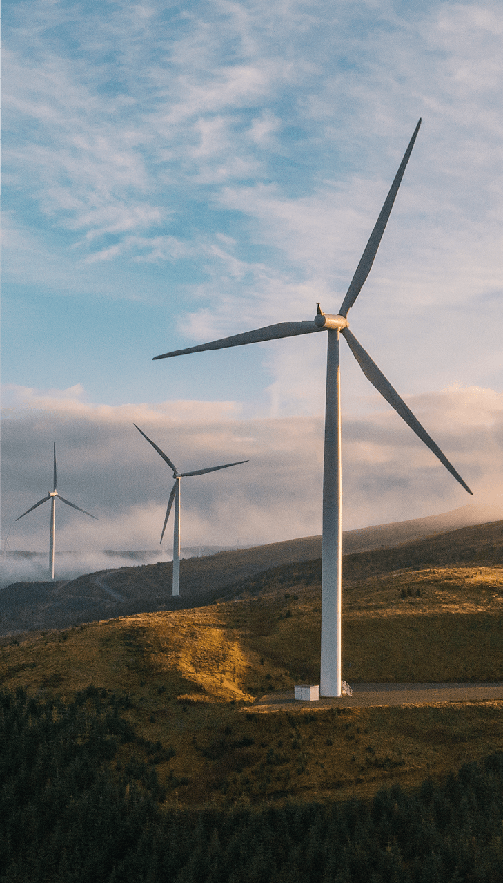 The wind farm is located on a hilltop in South Lanarkshire